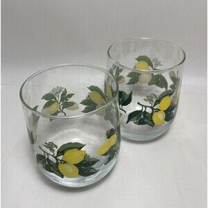 Lot of 2 Greenbrier International Lemon Drinking Glasses  Short 16.8 oz